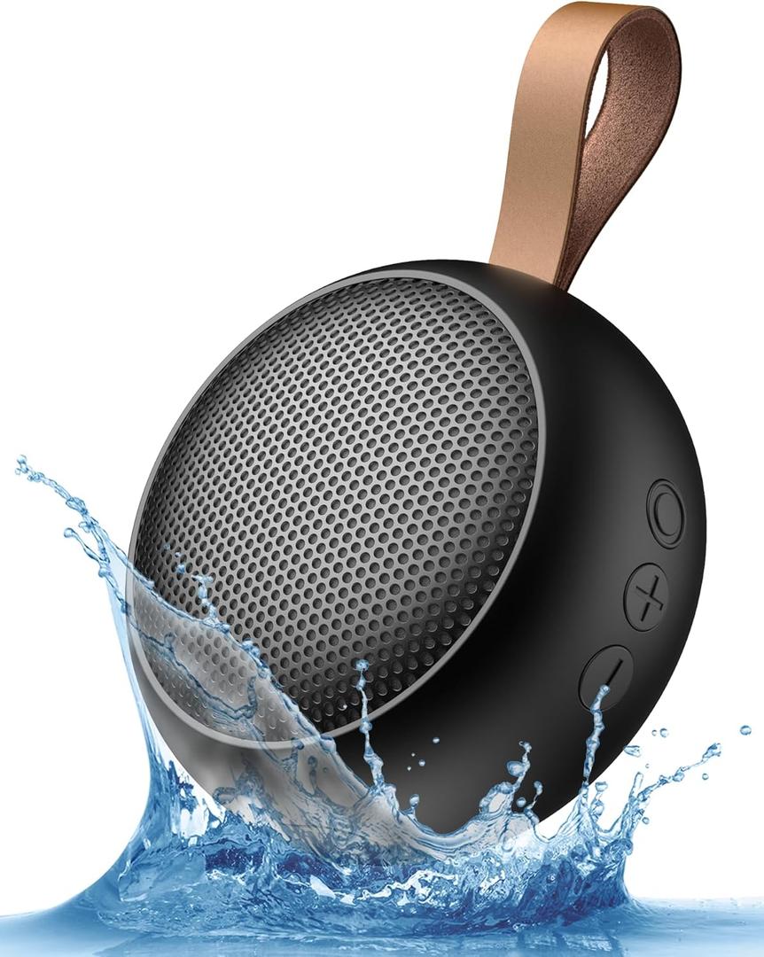 Bluetooth Speaker, IPX7 Waterproof Small Shower Speaker Wireless Bluetooth with Loud Sound, Support TF Care/Built-in Mic- for Carabiner, Beach, Camping, Hiking, Pool, Great Gift (Black)