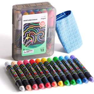Jar Melo Dustless Chalk for Kids, 12 PCS Sidewalk Chalk Set with Holder, Washable and Non-Toxic, Colored Chalk for Chalkboard, Easy Grip Jumbo for Sidewalk Drawing, Blackboard, Outdoor Art Play 3+