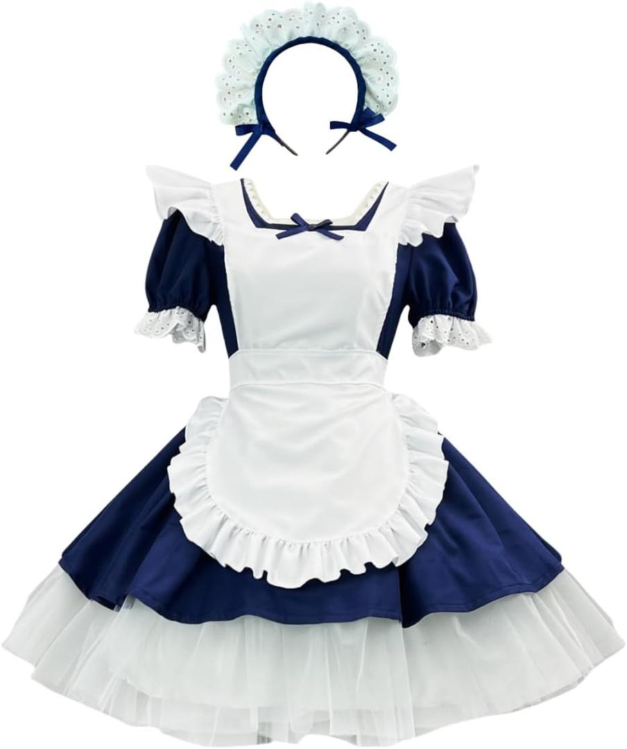 Women French Maid Costume Dress Girl Victorian Long Sleeve Princess Skirts Halloween Cosplay Costume (X-Large, Bronze)