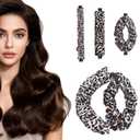 3 x Heatless Curls Overnight Hair Curler Set, Heatless Hair Curlers to Sleep In with Detachable & Interchangeable Rod Sizes, No Heat No Damage, Create Natural Waves, Suitable Gifts for Women (Brown leopard print)