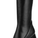 Womens Mid Calf Knee High Boots High Heel Round-Toe Side Zipper Punk Style Shoes Combat Boots For Women (9, Black)