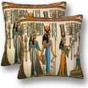 Egyptian Pillow Covers 18 x 18 Set of 2 Vintage Ancient Linen Throw Pillow Cover Queen Nefertari Decorative Pillowcases Farmhouse Home Decor for Couch Bed Sofa Outdoor, Churent-P0327-PC004