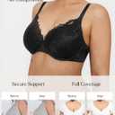 Popilush Minimizer Bras for Women Full Coverage Lace Push Up Plus Size Underwire Bra with Support (36DD, Black)
