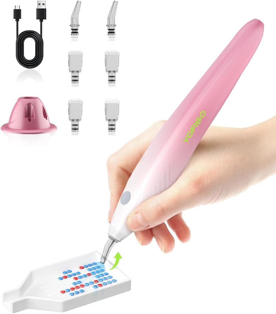 YOFIGO Electric Diamond Painting Pen,Wireless Art Pen for Diamond Painting with 3 Adjustable Suction Levels, Professional Diamond Art Pen with Magnetic Charging Base, Tool for DIY Craft(Pink)