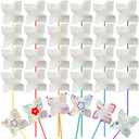 Poen 100 Pcs DIY Pinwheels Paper Craft Bulk Color Your Own White Pinwheels Summer Activity Arts End of Year Craft Mothers Day Blank Windmills Party Favor Supplies, 5 Inches