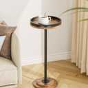 Masupu Drink Table, Round Side Table for Small Spaces, Pedestal Small End Table with Metal Base, for Living Room, Bedroom, Bathroom, Rustic Brown+Black(Lip)
