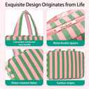 Toiletry Bag for Women Travel Water-resistant Cosmetic Bag Fashion Stripes Makeup Bag with Hanging Hook Preppy for Store Toiletries Cosmetic Accessories Medium Green