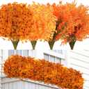 2 x 16 Bundles Artificial Mums for Outdoors Garden Home Decoration Fake Mums UV Resistant Fake Mums Silk Faux Flower Plastic Plants for Outside No Fade Fall Decor for Front Porch Pot Decor