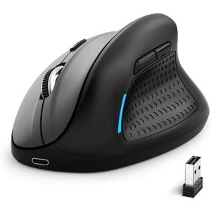 Ergonomic Mouse, E-YOOSO Wireless Vertical Mouse with 6 Buttons, 5 Adjustable DPI Levels, Up to 4800 DPI, 2.4G and Bluetooth Rechargeable Optical Vertical Mice for Windows, Mac, Laptop, Desktop (Gray)