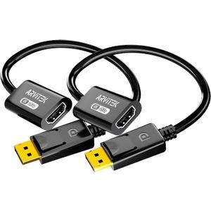 4K Display Port to HDMI Adapter (4K@60Hz, 1440P/2K@120Hz), High Speed Uni-Directional DP 1.2 Computer to HDMI 2.0 Screen Converter for Desktop, Projector, Monitor, Plug & Play, 2 Pack