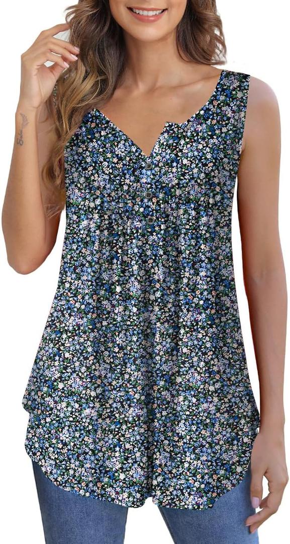 Othyroce Womens Plus Size Tunic Tops Sleeveless Summer Printed Flowy Blouses with Buttons Shirts (1X, 353)