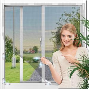 Magnetic Window Screen, Adjustable DIY Flex Screens for Windows Max 59 x 51 Fits Any Size Smaller, Window Screens for House Windows with 16 Innovative Magnetic Fastener
