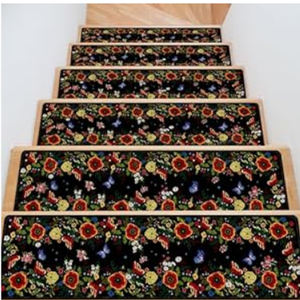InIsaJace Non-Slip Carpet Stair Runner 8" X 30", 15 Pack Flower Stair Treads for Wooden Steps, Floral Washable Rugs Staircase Matswith Silicone Backing for Kids Elders and Dogs Indoor