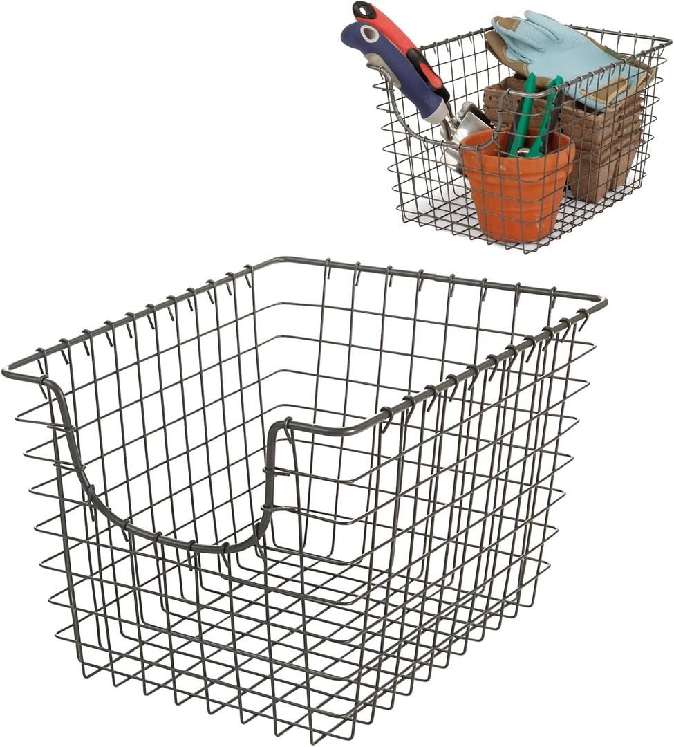 Spectrum Wire Basket for Organizing (Small, Industrial Gray) - Sturdy Scoop Pantry Basket Storage - Wire Storage Basket Organizer for Kitchen, Shelf, Closet, Bathroom, Garage & More