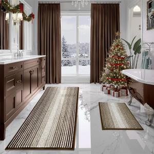 BSICPRO Bathroom Rugs and Mats Sets, 2 Piece Thick Absorbent Chenille Bath Mat Rug Set Non Slip, Soft Shaggy Bath Room Floor Mats for Bathroom, Machine Washable (Brown, 24" x 70" Plus 20" x 32")