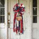 Dingion Patriotic wreath bow 4th of July Swag Wreath with Rustic Bell Red White Blue Star Stripes Tassel Wreaths 4th of July Decorations for Front Door 250 Anniversary Veterans Day Indoor Outdoor Home