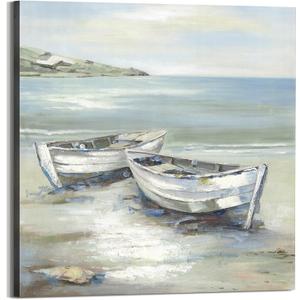 Beach Canvas Wall Art Picture: Abstract Ocean Sea Painting Coastal Boat Print Nautical Seascape Artwork Decoration for Living Room Bedroom Office 24 x 24 Inch