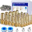 34Pcs Brass Hose Barb Fittings Kit - 3/16", 1/4", 5/16", 3/8", 1/2" Barb to 1/8", 1/4", 3/8" NPT Male Adapter with 46Pcs Clamps & 2 Teflon Tapes for Air Fuel Water Line