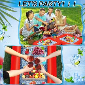 Leitee 4 Pcs Inflatable Ice Tray Serving Bar Buffet Set 2 Pcs Food Umbrella Mesh Covers Tent 2 Pcs Cold Food Cooler Buffet Server for Outdoor Salad Beverage Picnic Pool Party Supplies(Red)
