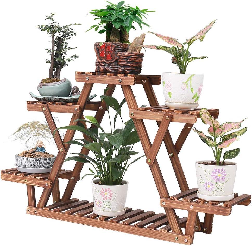 Wood Plant Stand Indoor, 6 Tiered Plant Shelf for Multiple Plants RackTriangle , A Shape Corner Flower Pot Holder for Windowsill Patio Balcony Garden Living Room (Retro,Wooden)