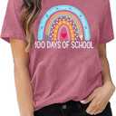 Teacher Shirt Women Rainbow Pencil Teach Graphic Tees Back to School T-Shirt Cute Short Sleeve 100 Days Teacher Gift Tops, 2Xl, Pink