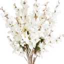 6 x 6PCS White Delphinium Artificial Flower Lifelike Larkspur Silk Flowers Plant 35.43'' Long Stem Blossoms Fake Flowers for Tall Vase Floral Arrangements Home Table Wedding Decor(White)