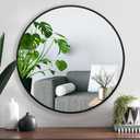 URnicehome 36 Inch Black Tempered Glass Round Mirror,Bathroom Mirror,Metal Frame Vanity Mirror,Circle Wall Mirror for Bathroom Bedroom Living Room Entryways Washrooms