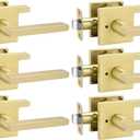 Goldenwarm Gold Door Handles Interior, Zinc Alloy Heavy Duty Brushed Gold Interior Door Handles for Bedroom Bathroom, Modern Square Privacy Door Levers (6 Pack)