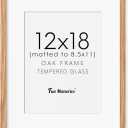 Fun Memories Solid Oak Wood Picture Frame 12"x18" for Wall - Tempered Real Glass, Matted to 8.5x11, Poster Frame (Natural Oak Color, 1 Pack)