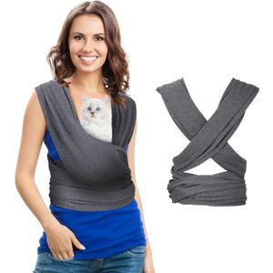 Clysee Dog Sling Carriers, Cat Wrap Carrier Chest, Front Facing Dog Sling, Hands Free, Size Adjustable, Soft Cotton, Swaddle Bag for Outdoor(Grey)