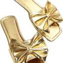 GORGLITTER Women's Bow Sandals Square Open Toe Slip on Dressy Summer Sandals (8, Gold)