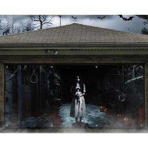 6 x 13 ft Halloween Garage Door Banner Decoration Magnetic Ghost Girl Garage Door Covers Large Scary Backdrop Decorations for Halloween Indoor/outdoor Party Decor