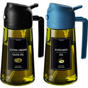 CXINYI - 16oz/470ml Olive Oil Dispenser for Kitchen with Stickers - 2 in 1 Olive Oil Sprayer for Cooking, Air Fryer, and Salad, Black&Blue (Light-Proof Kitchen Gadget)