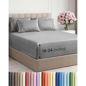 Extra Deep King Sheet Set - 6 Piece Breathable and Cooling Sheets - Hotel Luxury Bedding for Women, Men, Kids & Teens - Easy & Secure Fit - Soft and Wrinkle Free - Extra Deep Pockets - Heathered Grey