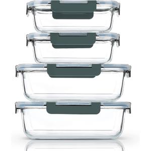 M MCIRCO [80 oz & 36 oz Extra Large Glass Food Storage/Baking Containers Set with Lids, 2 Pack 80 oz(10 cup)&2 Pack 36 oz (4.5 cup) Airtight Glass Container,Microwave,Oven,Freezer and Dishwasher (gray)