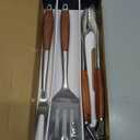 Heavy-Duty Rose Wooden BBQ Grilling Tools Set. Extra Thick Stainless Steel Multi-Function Spatula, Fork & Tongs | Essential Accessories for Barbecue & Grill. Ideal Gift for Father
