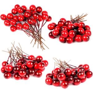 DERAYEE 100 Pcs Artificial Holly Berries, Wine Red 10mm Mini Christmas Fake Berries Decor with Wire Stems for Xmas Wreath DIY Crafts Christmas Tree Garland Table Centerpieces Decorations