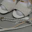 Goolita Pearl Heels For Women Mid Block Ankle Strap Heeled Sandals Round Open Toe Party Evening Bridal Shoes For Wedding (Size 8.5)