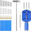 Watch Link Removal Kit, Watch Repair Kit Repair Tools & Kits, Watch Band Adjustment Strap Pin Removal Tool Kit, Watch Chain Sizing Bracelet Adjuster Resizing Tool with Pins, Spring Bar Tool, Hammer (Blue)