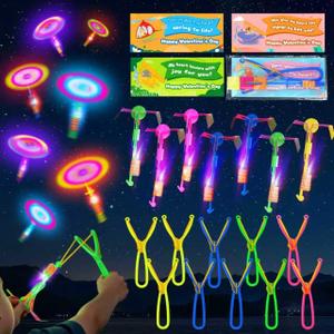 27 PCS LED Flying Toys Valentines Day Cards for Kids School Valentine Cards for Kids Classroom Exchange Gifts for Toddler Boys Girls Glow Helicopter Slingshot Bulk Goodie Bags Stuffers Party Favors