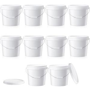 Tioncy 10 Pcs 2 Gallon Plastic Bucket with Lid Heavy Duty 2 Gallon Bucket Pail with Lid Handle for Storage Container Home Household Cleaning (White)