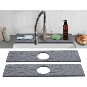 2-Pack Faucet Mat for Kitchen Sink, Diatomite Stone Mat, Quick Drying Splash Guard & Drip Catcher for Faucet Bathroom Counter - Dark Grey (23.6x4 Inch)