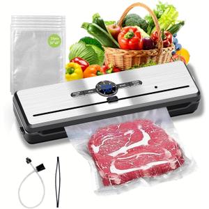 Vacuum Sealer, 70KPA Powerful Pro Food Saver Vacuum Sealer Machine, Full Automatic with Double Heat Seal, Liquid, Wet, Dry Modes with External Vacuum System, Built in Cutter & 15 Vacuum Bags