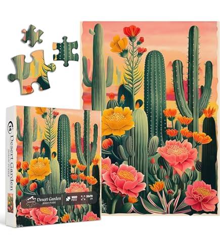 Cactus Puzzle for Adults - 1000 Piece Desert Plant & Mountain Landscape Nature Succulent Jigsaw Puzzle