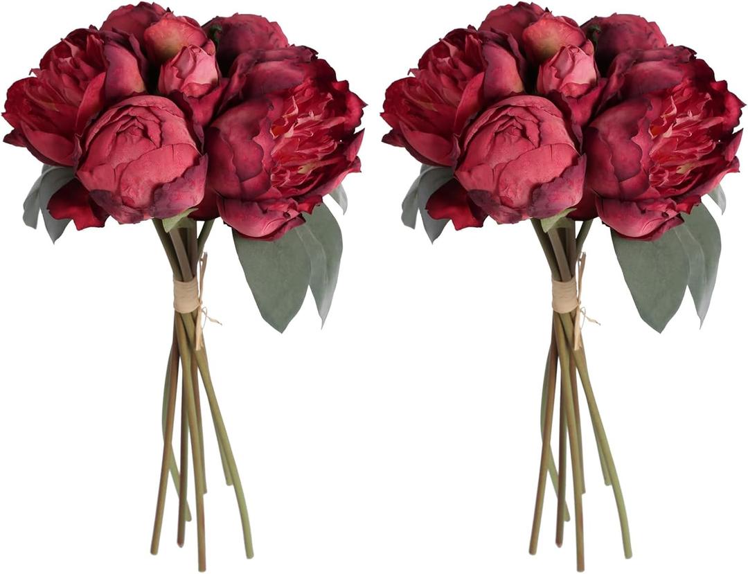2 Bouquets Red Peonies Silk Flowers 14Heads Faux Peony Flowers Red Fake Peonies Flowers Artificial for Decorations for Wedding Bouquets Bridal Shower Decorations Home Office Party Decor