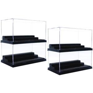 WMM Minifigure Display Case for Action Figures Blocks, Dustproof Acrylic Display Box Storage with 3 Movable Steps for Collection Models Minifigures, Bricks Blocks Toys (Large 4 Pack, Black)