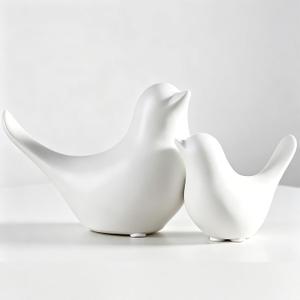 Small Birds Animal Statues White Bird Figurines Knick Knacks Home Decor, 2 Ceramic Bird Sculpture Decor, Modern Decorative Ornaments for Living Room, Bedroom, Office Desktop, Cabinet, Shelf