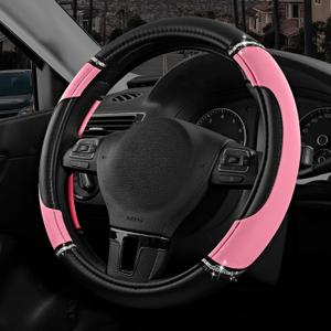 Road Comforts Leather Steering Wheel Cover - Made with PVC Leather - Anti-Slip, Universal Fit 14 1/2 inches to 15 inches - Pink
