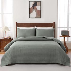 FDDX 100% Cotton Quilt Set Oversized King Size - Soft Lightweight Stripe Bedding Set, Classic Comforter Set for All Season with 2 Shams, Oversized Bedspread Coverlet, 120 x120 inches
