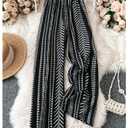 WDIRARA Women's Boho Geometric Striped Straight Leg Pants Tie Knot Elastic Waist Trousers Black Small